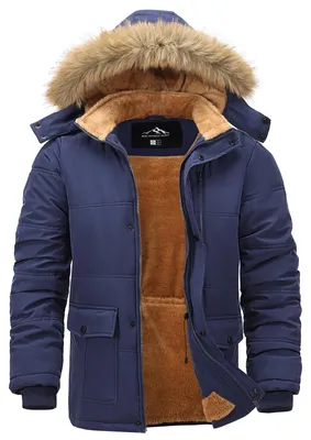 Produktbild von Winterjacke Herren Warm - Winddichte Outdoorjacke - Thermo Parka - Abnehmbare Kapuze - Fleecefutter