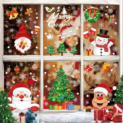 Productafbeelding van PVC-kerststickerset, 9 vellen, 245 stuks, herbruikbaar, zelfklevend, voor zelfgemaakte kerstdecoraties