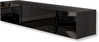 Produktbild von Schwarz TV Lowboard 180 cm Hängeschrank für Wohnwand Fernsehtisch Hochglanz Front MDF Fernsehschrank Kabelöffnung Push-to-Open