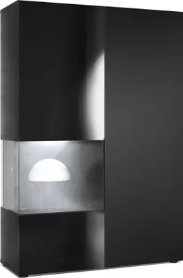Produktbild von Vladon Vitrine Kommode Hochschrank Morena,  Germany, Korpus in Schwarz matt / Rechte Tür und der Einsatz in Schwarz matt, inkl. LED Beleuchtung