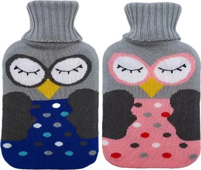 Immagine prodotto di Set di 2 borsa dell'acqua calda Unyqoos®, capacità 1 litro, con rivestimento in maglia, removibile e lavabile, adatta a adulti e bambini, colore rosa + blu
