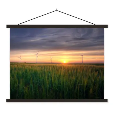 Produktbild von MuchoWow® Textilposter Windmühle - Sonne - Gras 40x30 cm mit schwarzem Rahmen - Dekorationen