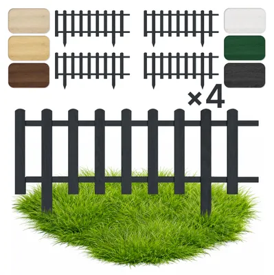 Produktbild von Floranica 4 Stk. Zierzaun aus Holz 100 x 40 cm Anthrazit (imprägniert) Steckzaun als Beeteinfassung Rasenkante Tierzaun Bauernzaun