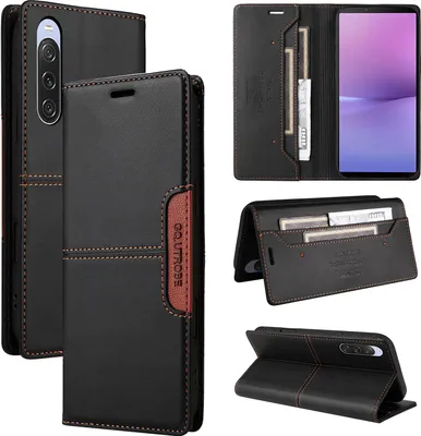 Produktbild von Handyhülle für Sony Xperia 10 V Hülle, Leder Flip Wallet Kartenfach Stand Schutzhülle Schwarz