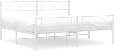 Zdjęcie produktu dla Metalowa Rama Łóżka Z Wezgłowiem I Zanóżkiem, Biała, 183X213 Cm Lumarko!