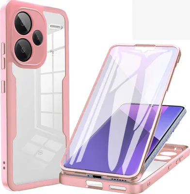 A pink and clear phone case is shown, with a phone inside the case on the right.