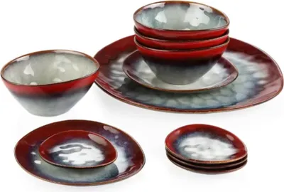 Imagen del producto de Clasina Serviesset Vittoria – 11 piezas – para 4 personas – color rojo lava – plato hondo – juego de mesa – plato llano – plato para el desayuno – vajilla – juego de vajilla para la cocina