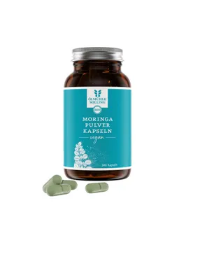 Produktbild von ÖLMÜHLE SOLLING  Moringa Kapseln – 140 Stück – 400 mg Moringablattpulver pro Kapsel –  – pflanzliche HPMC-Kapselhülle