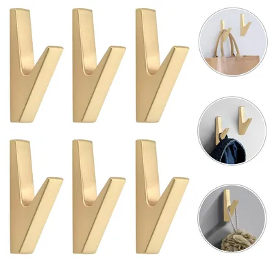 Obrázek produktu pro Zlaté háčky na zeď – samolepicí – vhodné do koupelny/kuchyně – nenápadné – 6 kusů – montáž na zeď – háčky