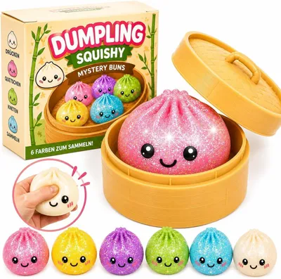 Produktbild von Squishy Dumpling Glitzer 10 cm – Kawaii Slow-Rising Anti-Stress Squishy Fidget-Spielzeug + Heartforcards Versandschutz