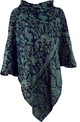 Produktbild von Poncho mit Kapuze, Goa Hippie, Boho Poncho - Schwarz/petrol, Damen, Polyacryl, Jacken, Mäntel & Ponchos