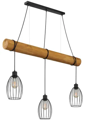 Productafbeelding van Landelijke hanglamp Berti 3-lichts hout met zwart