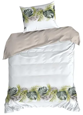 Immagine prodotto di EUROFIRANY | Biancheria da letto - Set copripiumino - 140x200 - bianco - verde - 100% cotone - Set da letto - Motivo a foglie