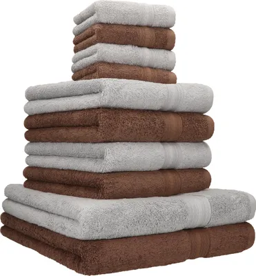 Produktbild von Betz 10er Handtuch-Set GOLD Luxus Qualität 600g/m² 100% Baumwolle 2 Duschtücher 4 Handtücher 4 Seiftücher Farbe nussbraun und silbergrau