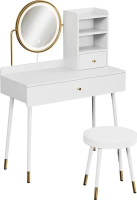 Immagine prodotto di Tavolo da toeletta Vicco Mirela Bianco 90 cm con specchio LED e sgabello, Model 56651