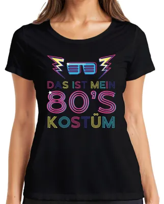 Immagine prodotto di MY 80'S COSTUME Maglietta da donna con occhiali da festa retrò al neon degli anni '80, nero, S