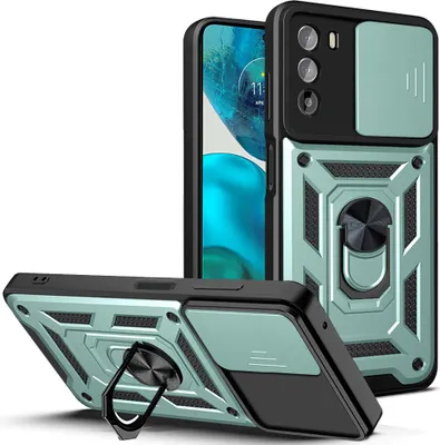 Produktbild von Moto G52 Hülle mit Ring Ständer Halter Dia Kameraschutz TPU PC Schutzhülle für Motorola Moto G52 Grün
