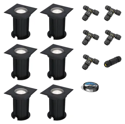 Produktbild von hoftronic LED Bodeneinbaustrahler 6x 4W 345lm 6500K GU10 Schwarz IP67 inkl. Kabel & Verbinder