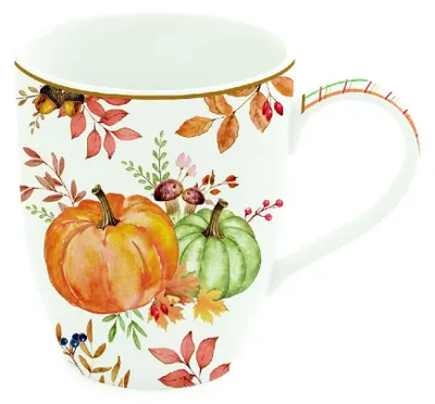 Produktbild von Becher, Tasse HARVEST Herbst Kürbis für 350ml weiß orange Porzellan Easy Life