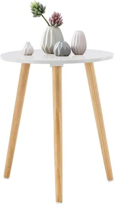 Image de Table ronde - polyvalente et robuste - 1 pièce - blanc/naturel - bois - Ø 42 x 52 cm