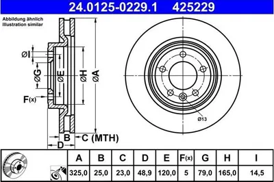 Produktbild von 2x ATE Bremsscheibe 24.0125-0229.1 für LAND ROVER Range Rover Sport (L494)