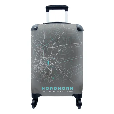 Produktbild von MuchoWow® Koffer Handgepäck Trolley Rollkoffer Kleine Reisekoffer mit 4 Rollen - Deutschland - Blau - Nordhorn - Stadtplan - Karte - Cabin Size < 55x40x23 cm & 55x40x20 cm - Fotokoffer - Kabinenkoffer - Boardgepäck - Reise-Box - Reisekoffer - Reisegepäck - Koffer mit Bild - Trolley für Kinder
