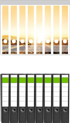 Produktbild von Wallario 8 Stück schmale Ordner inkl. Klebeetiketten mit Motive Strand in Südafrika II - Himmel in orange -  Set mit Rückenschildern / Ordnerrücken Stickern