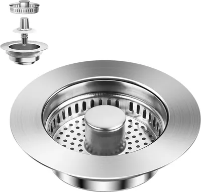 Produktbild von Abflusssieb 75-86 mm, 3-in-1, Edelstahl und Messing, für Spüle
