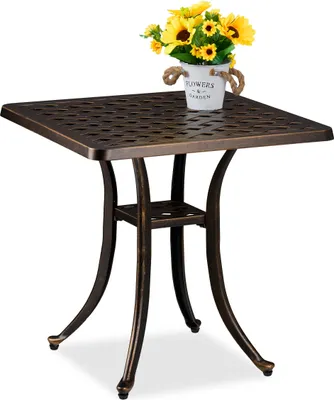 Immagine prodotto di Tavolo da giardino Relaxdays, effetto anticato, resistente alle intemperie, fusione di alluminio, A x L x P: 53 x 54 x 54 cm, tavolo da balcone squadrato, nero/bronzo