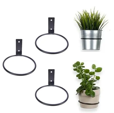 Image de Support mural pour pots de fleurs en anneau de 8 pouces, 3 pièces, support mural pour pots de fleurs, support pour plantes, support métallique pour pots, cintre