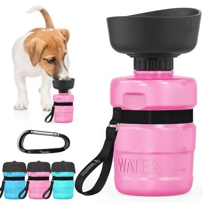 Produktbild von Hundetrinkflasche – Faltbarer Trinknapf – 520 ml – Rosa – Auslaufsicher