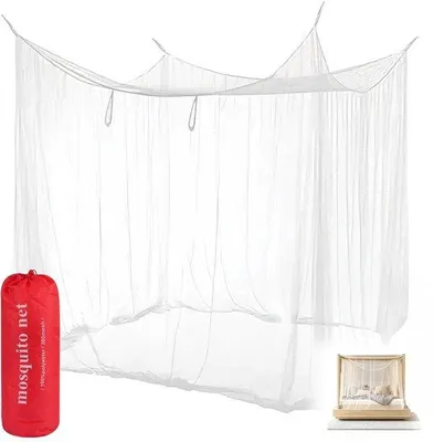 Produktbild von Polyester-Zelt, feinmaschiges Moskitonetz für Doppel- und Einzelbetten, Reisezelt ohne Tür mit Reisebeutel, geeignet für Reisen, Camping, zu Hause (200×200×180 cm)