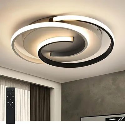 Obrázek produktu pro Stropní svítidlo, moderní stropní lampa s regulací jasu a dálkovým ovládáním, vhodná do obývacího pokoje, černobílá lampa do ložnice, kulatý design, stropní lampa s funkcí paměti, vhodná do obývacího pokoje, ložnice a kanceláře