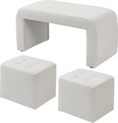 Produktbild von Fußhocker-Set Fußhocker 3-teilig, Knopfheftung, 89 cm x 42,5 cm x 45 cm, Creme