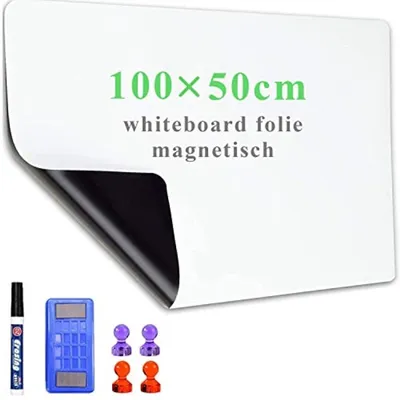 Produktbild von PromoHome® Magnetische Whiteboard-Folie 50x100 cm – Selbstklebender Wochenplaner, trocken abwischbar, mit Marker und Wischer