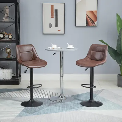Produktbild von Barhocker 2er-Set Vintage höhenverstellbar drehbar, Küchenhocker Tresenhocker Kunstleder Braun | 59–79 cm Sitzhöhe | 360° drehbar | Fußstütze