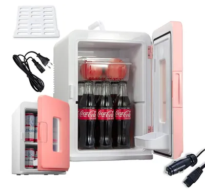 Minikühlschrank 15 L, 220 V/12 V, tragbar, Kühl- & Warmfunktion, Rosa