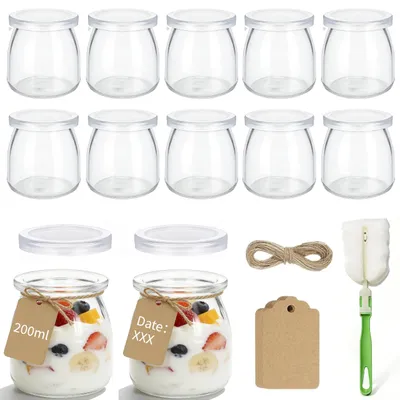 12er-Set 200 ml Dessertgläser mit Deckel – Klarglas, BPA-frei