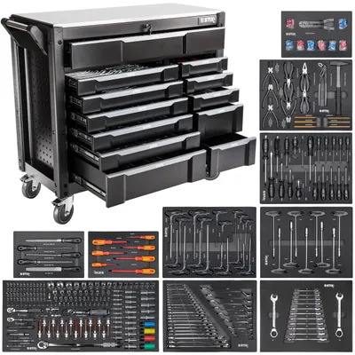 Image de STIX armoire d'atelier, chariot à outils, 12 tiroirs, outils inclus, UltimatePro D12/TS2