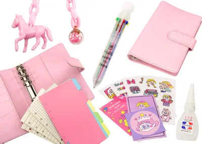 Produktbild von Notizbuch mit Accessoires-Linie, kariertes Zubehör, Leder, Rosa