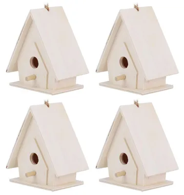 Imagen del producto de Cajas para pájaros de madera, juego de 4 unidades, con soporte, resistentes a la intemperie, ideales para jardín y balcón