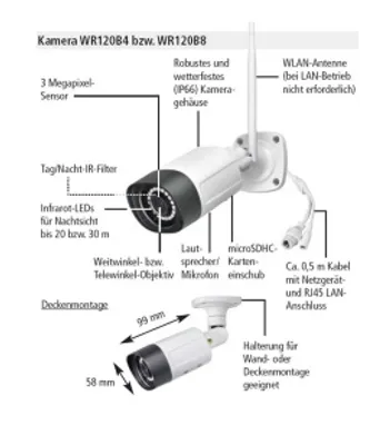 Produktbild von Indexa 26661 3MP WLAN-Überwachungskamera WR120B8