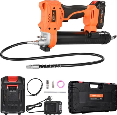 Image de Pompe à graisse sans fil VEVOR, 55 Mpa, Pompe à graisse à une main avec batterie 2,0 Ah & lumière LED, tuyau de 90 cm & sac de transport, déclencheur, Compatible avec les batteries 18V Makita, Graissage de véhicules ou de machines