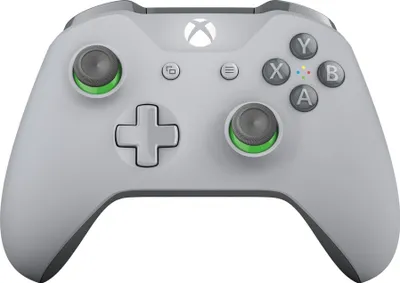 Produktbild von Microsoft, Gamecontroller, Xbox One, Grau & Grün, Kabellos, Doppelte Bluetooth Reichweite, 2x AA