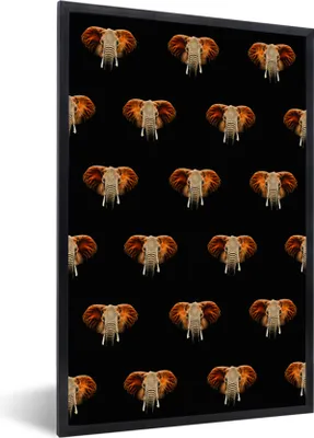 Produktbild von MuchoWow® MuchoWow® Gerahmtes Poster Elefant - Muster - Orange 60x90 cm - Poster mit zchwarzem Bilderrahmen - Kunst