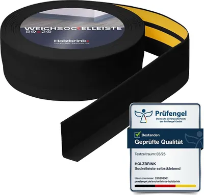 Immagine prodotto di HOLZBRINK Battiscopa adesivo in PVC 50x20mm, 10 m | Bordino per top cucina, zoccolino battiscopa per mobili | Profilo angolare PVC | Colore: nero