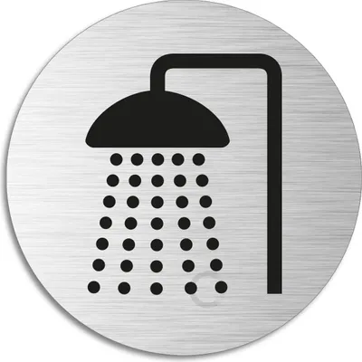 Image de Schild - Douche l Plaque de porte en aluminium | aspect inox autocollante Ø 75 mm
