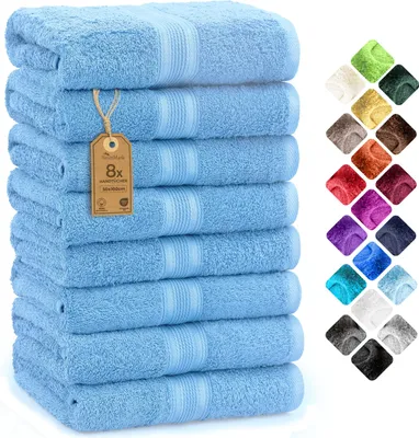Produktbild von Frottier Handtücher 8er Pack 50x100cm, 100% Baumwolle, Hell blau