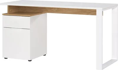Schreibtisch mit Container, weiß/Eiche, 140x74x61 cm