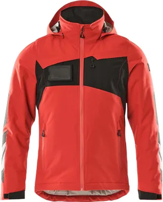 A red and black winter jacket shown from the front.